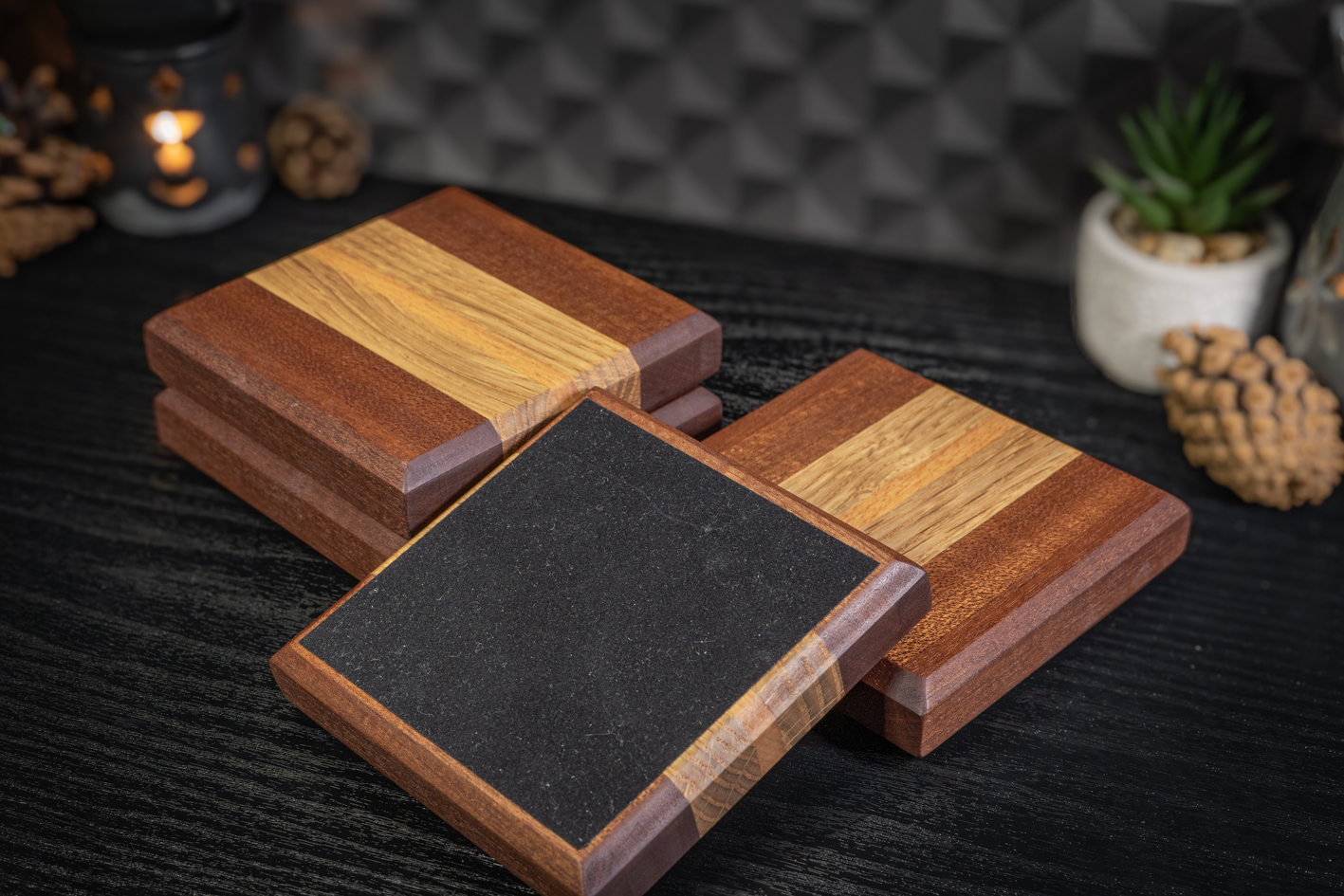 4 x Chunky Sapele, Beech and Oak Coasters
