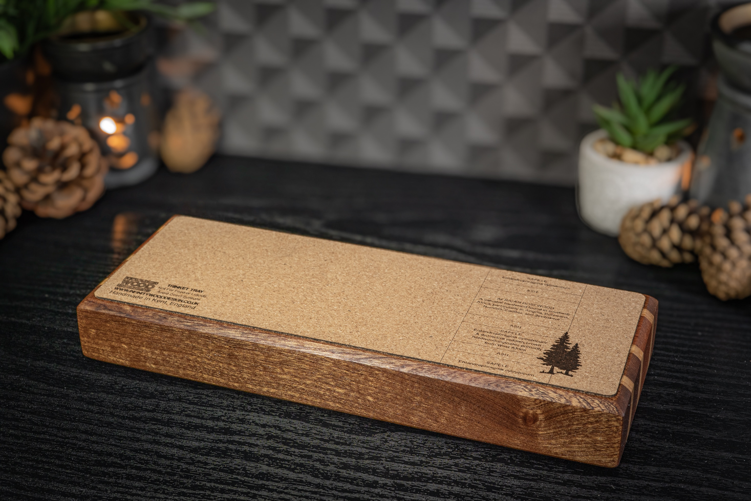 Mandala Sapele, Ash and Rosewood Engraved Long Trinket Tray