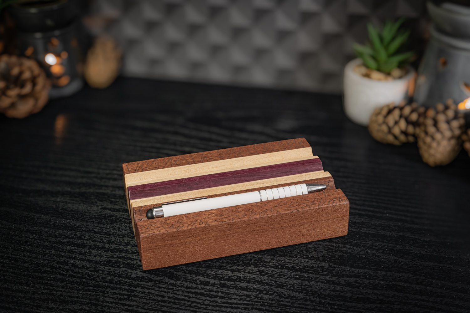 Triangles Sapele, Maple And Purpleheart Pen Holder