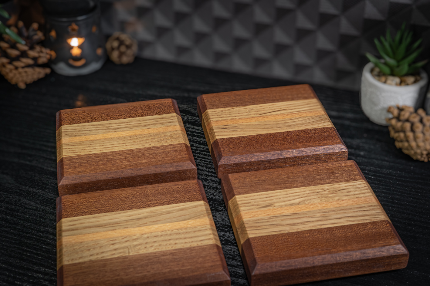 4 x Chunky Sapele, Beech and Oak Coasters