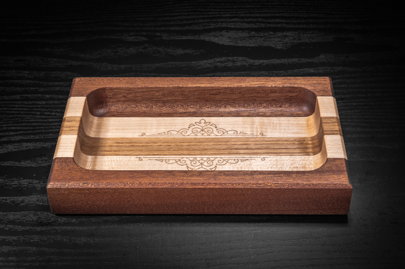 Pattern Engraved Sapele, Maple, Ash Trinket Tray