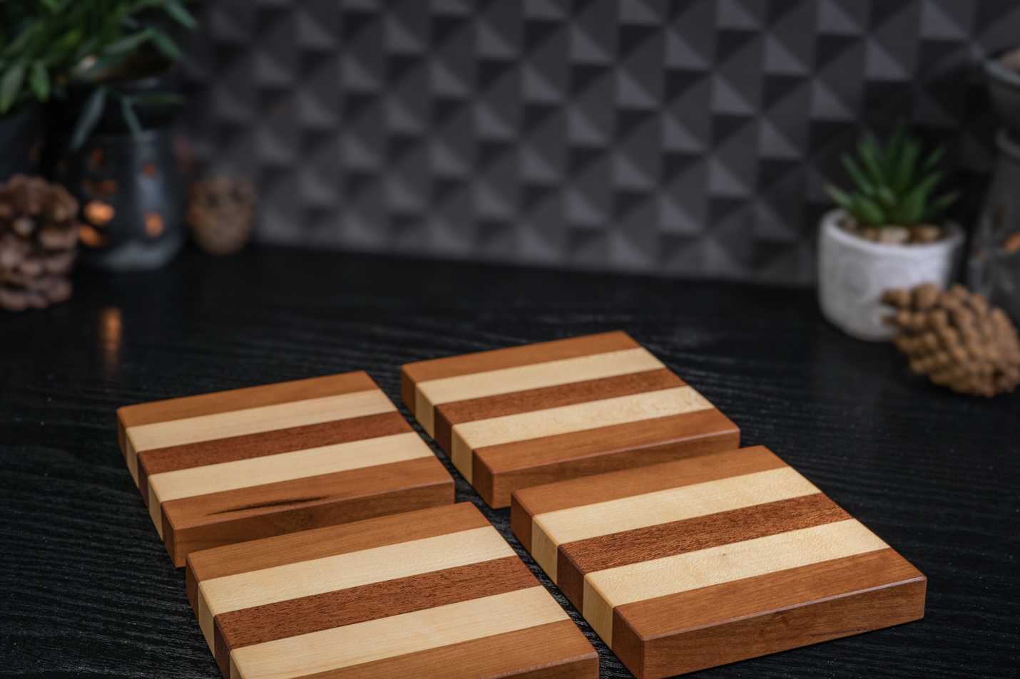 4 x Sapele, Maple & Cherry Coasters