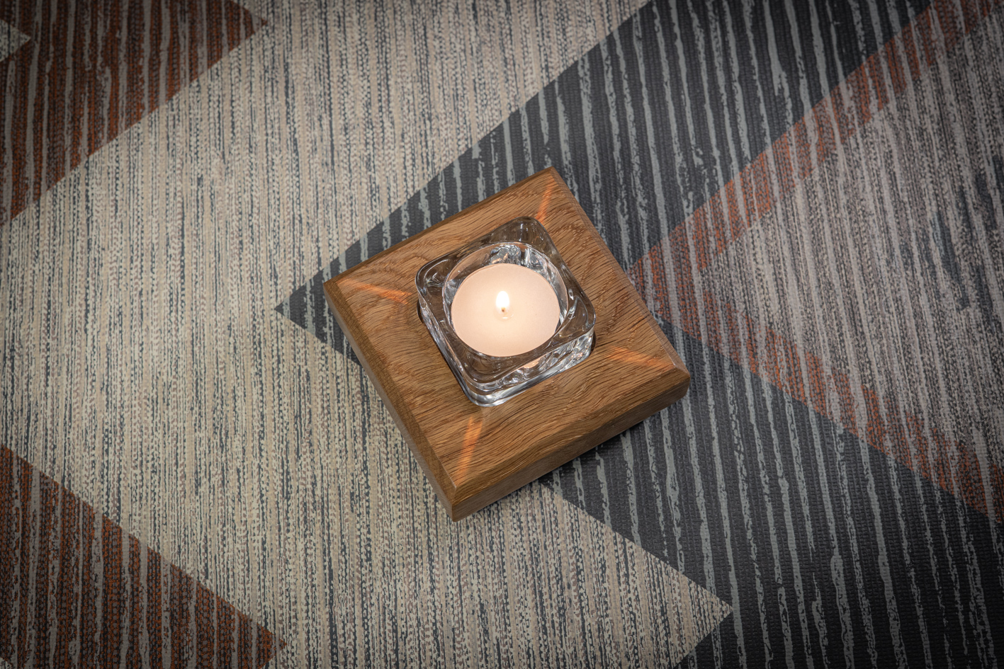 Chamfered Solid Oak Tea Light Candle Holder 