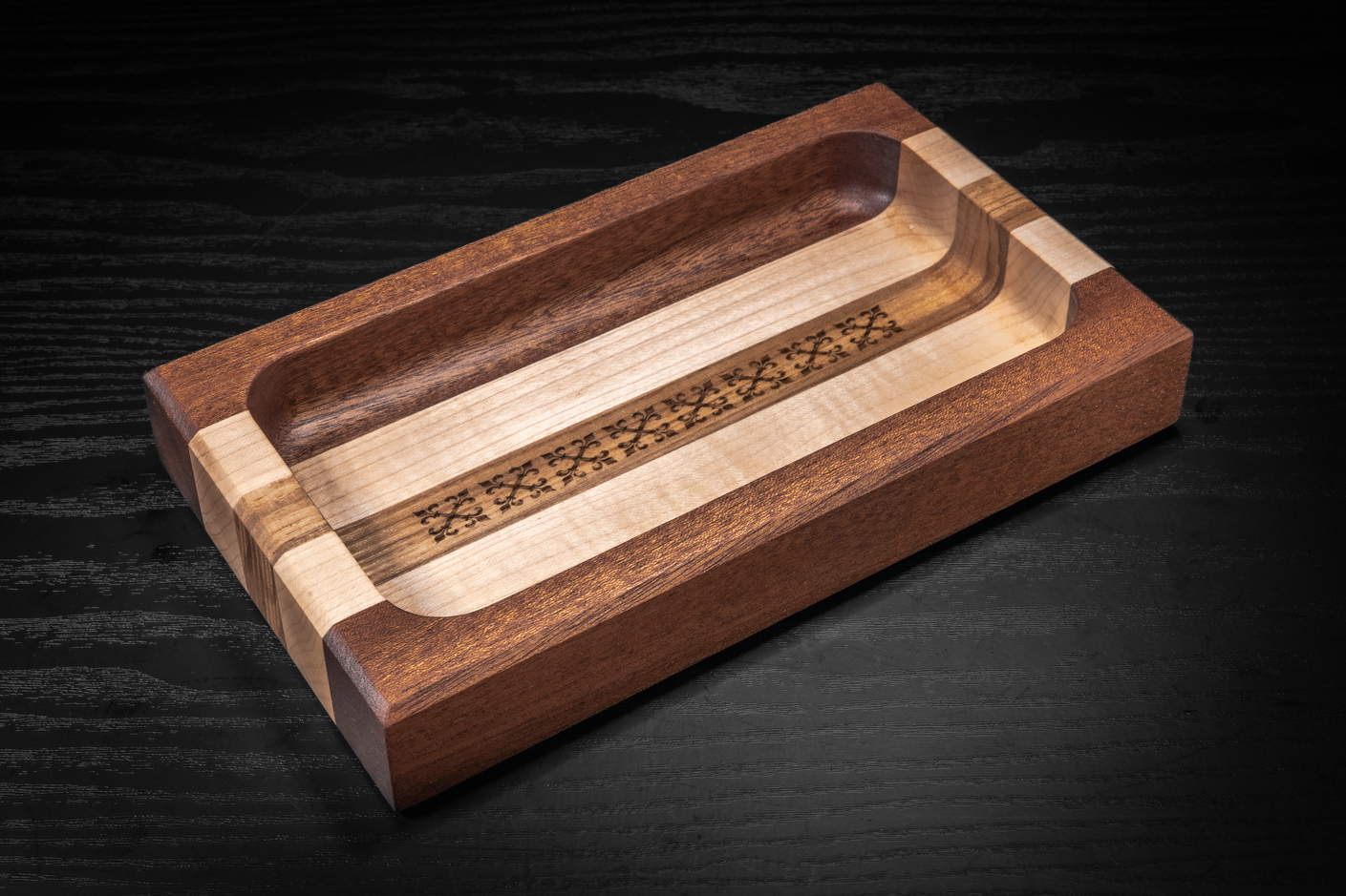 Cross Engraved Sapele, Maple, Ash Trinket Tray
