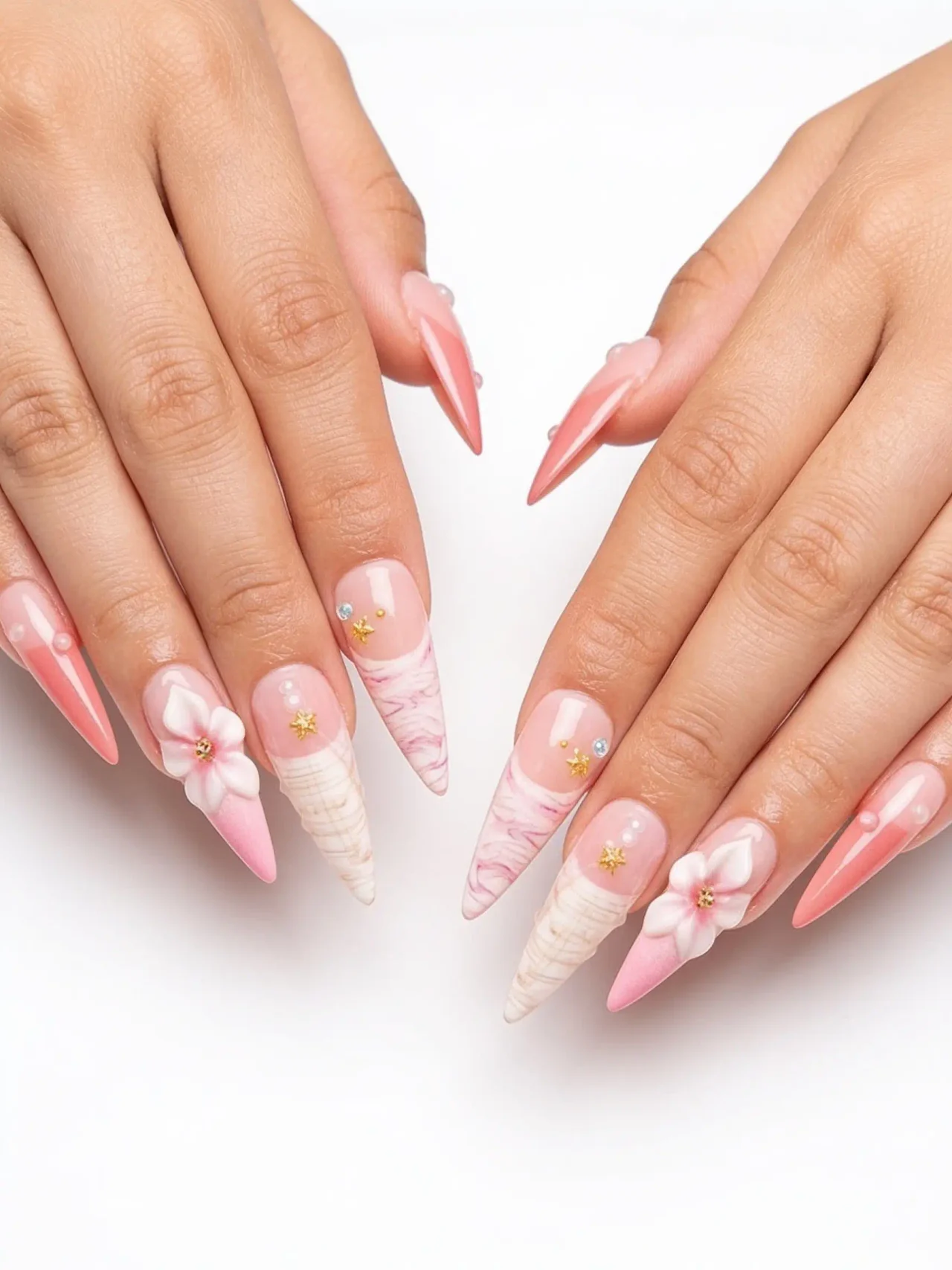 Pink Floral 3D Acrylic Nails