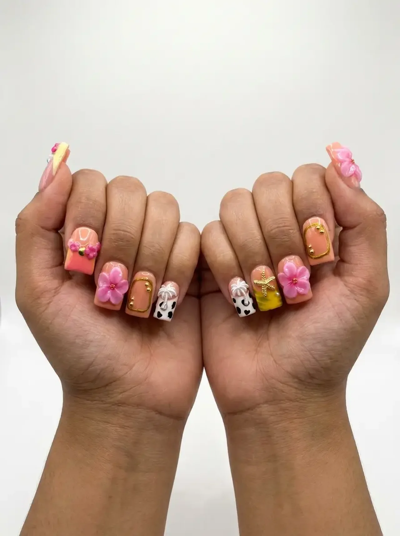 Floral & Cow Print Press-On Nails