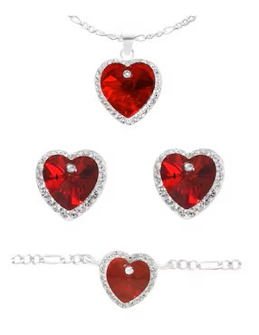 HZ000375376377682 Conjunto de joyería corazón rojo plata 925