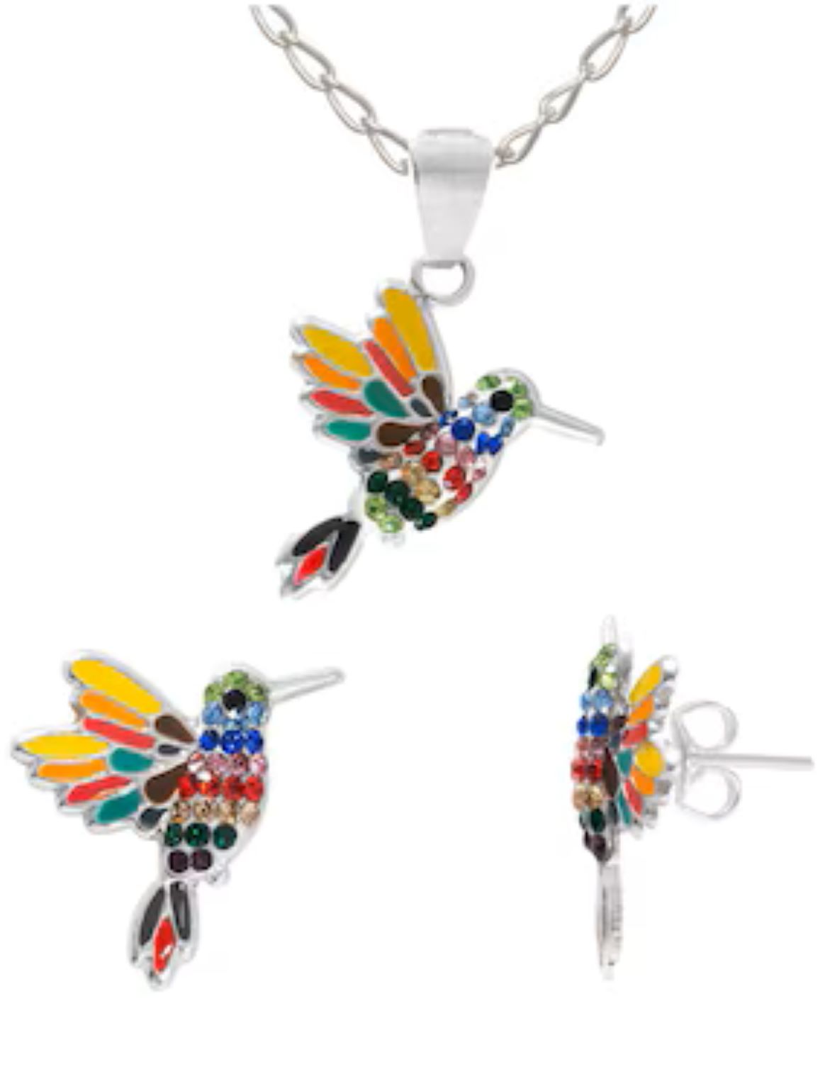 HZ000364365681 Collar y aretes de colibrí plata 925