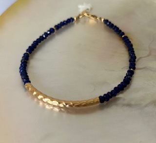 Deep Blue Lapis Lazuli gemstone with 14K gold filled bar bracelet