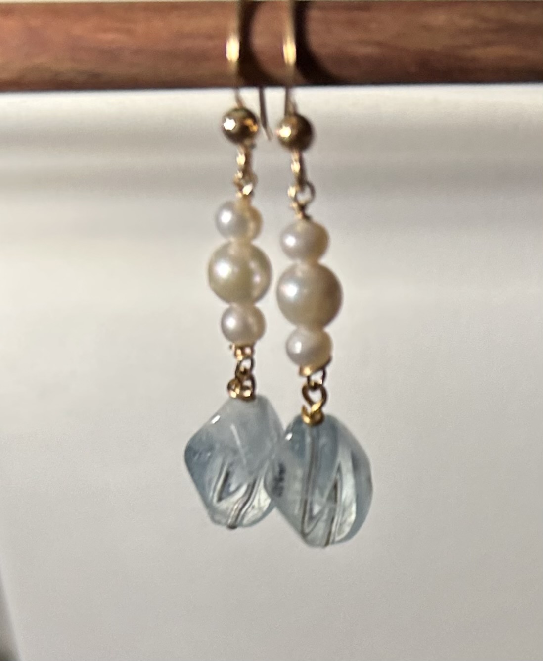 Aquamarine  and pearl drop Earrings