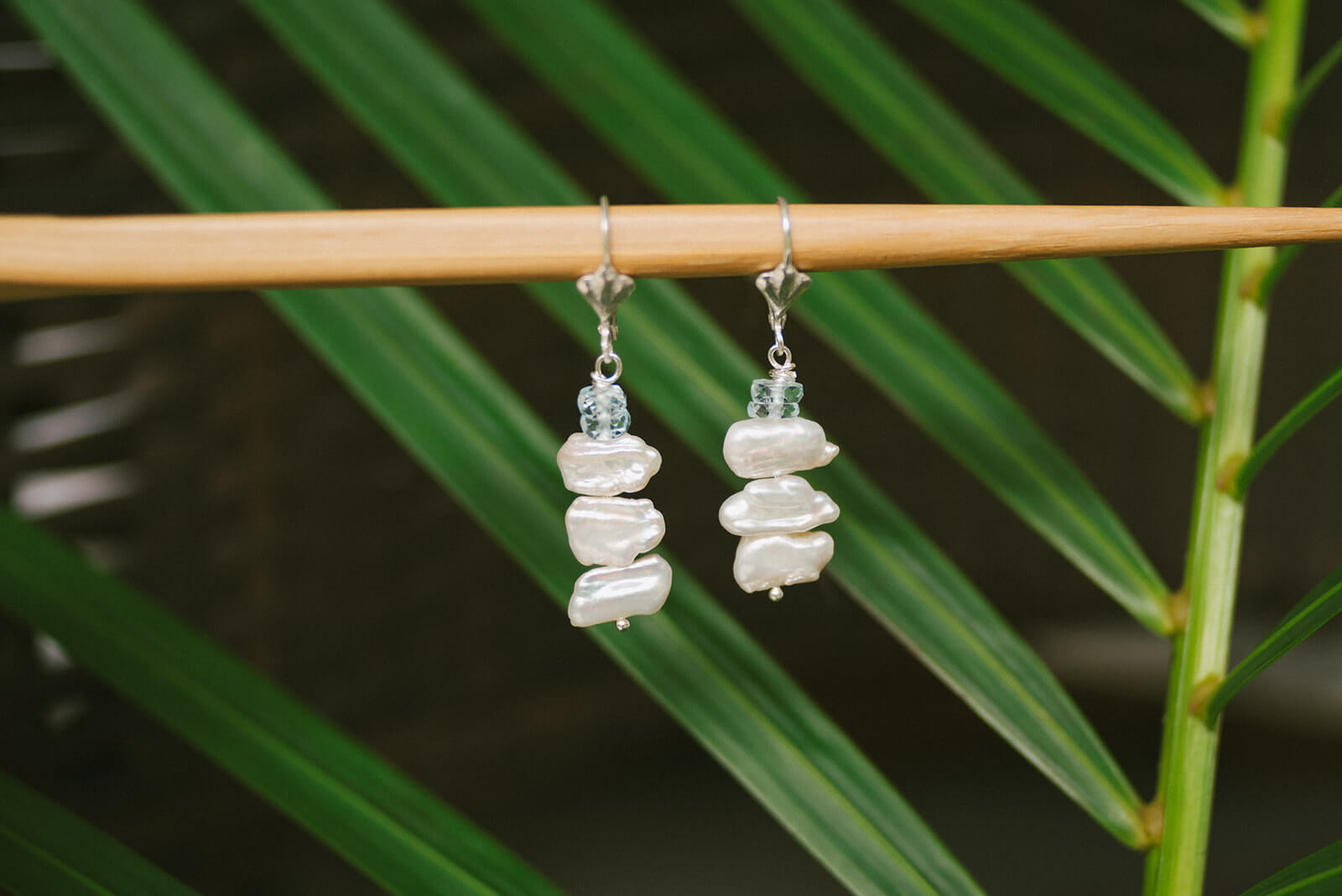 Keshi pearls accented by aquamarine gem Earrings