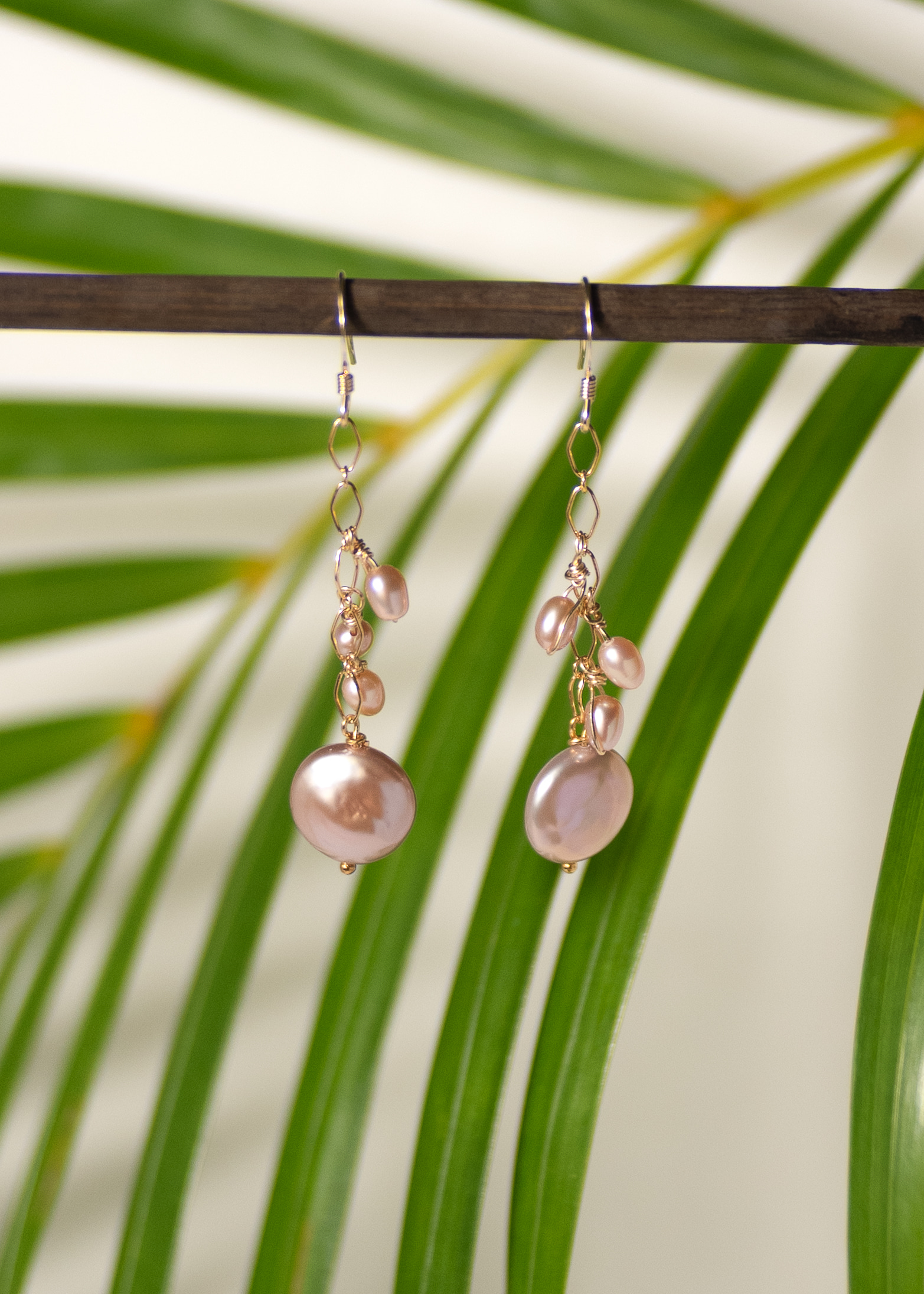 Lustrous Pink Coin and fresh water Pearl Dangle Earrings
