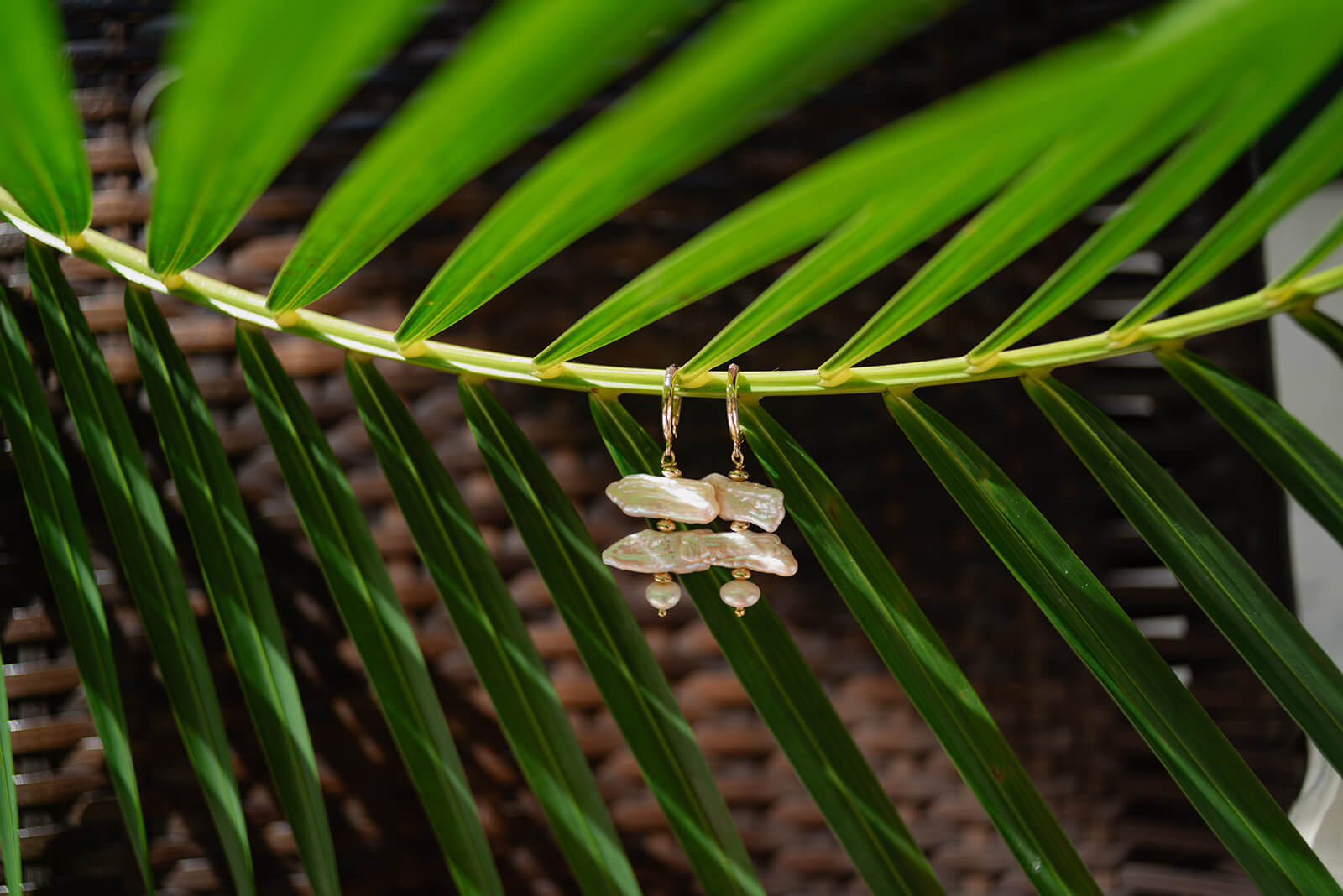 Biwa and fresh water Pearl Drop Earrings