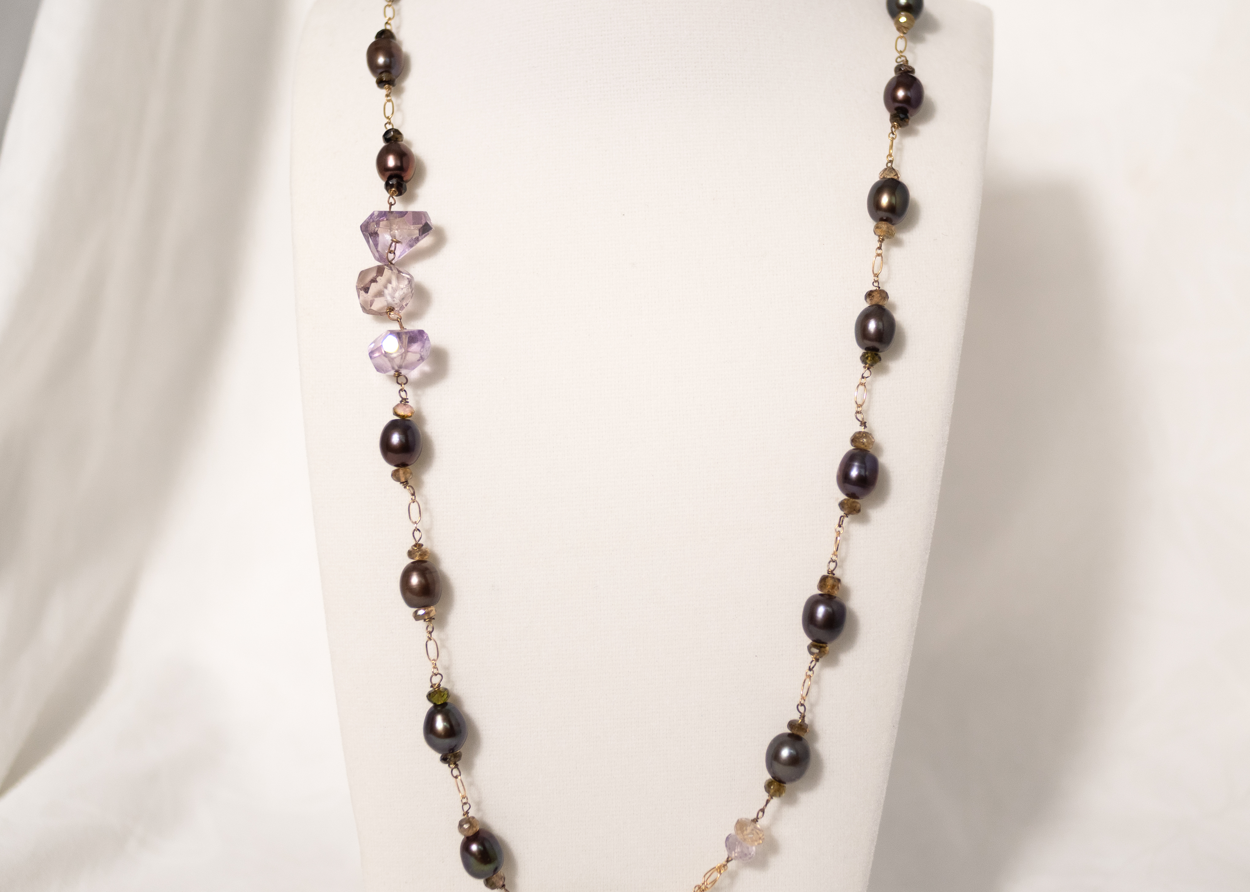 Elegant 36" fresh water Pearl and Amethyst Necklace