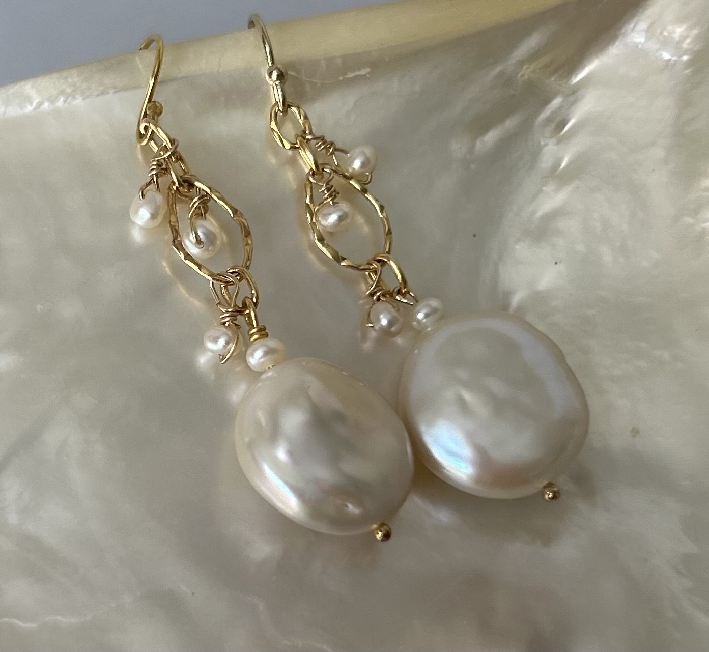 Stunning Fresh water Coin Pearl  Dangle Earrings