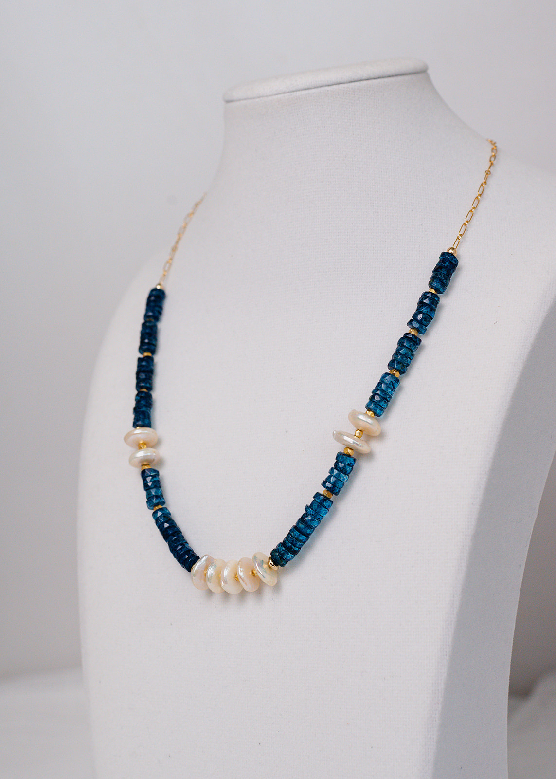 London Blue Topaz with Coin Pearl Necklace