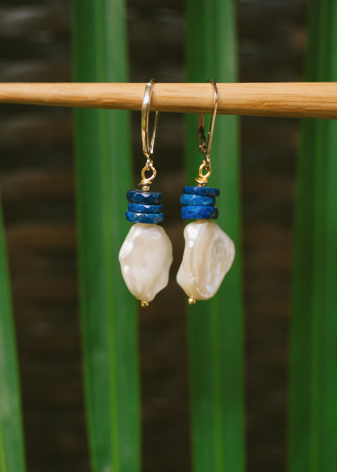 Baroque Pearls accented by Lapis Lazuli  Drop Earrings