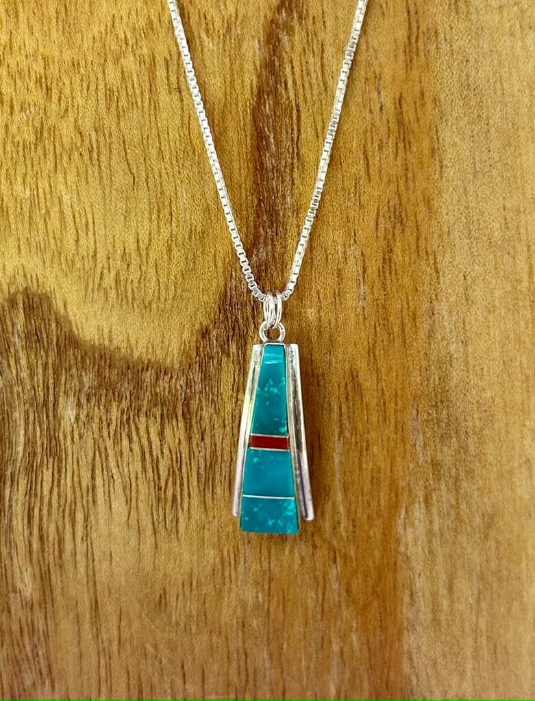 Turquoise with Red Coral Inlay necklace