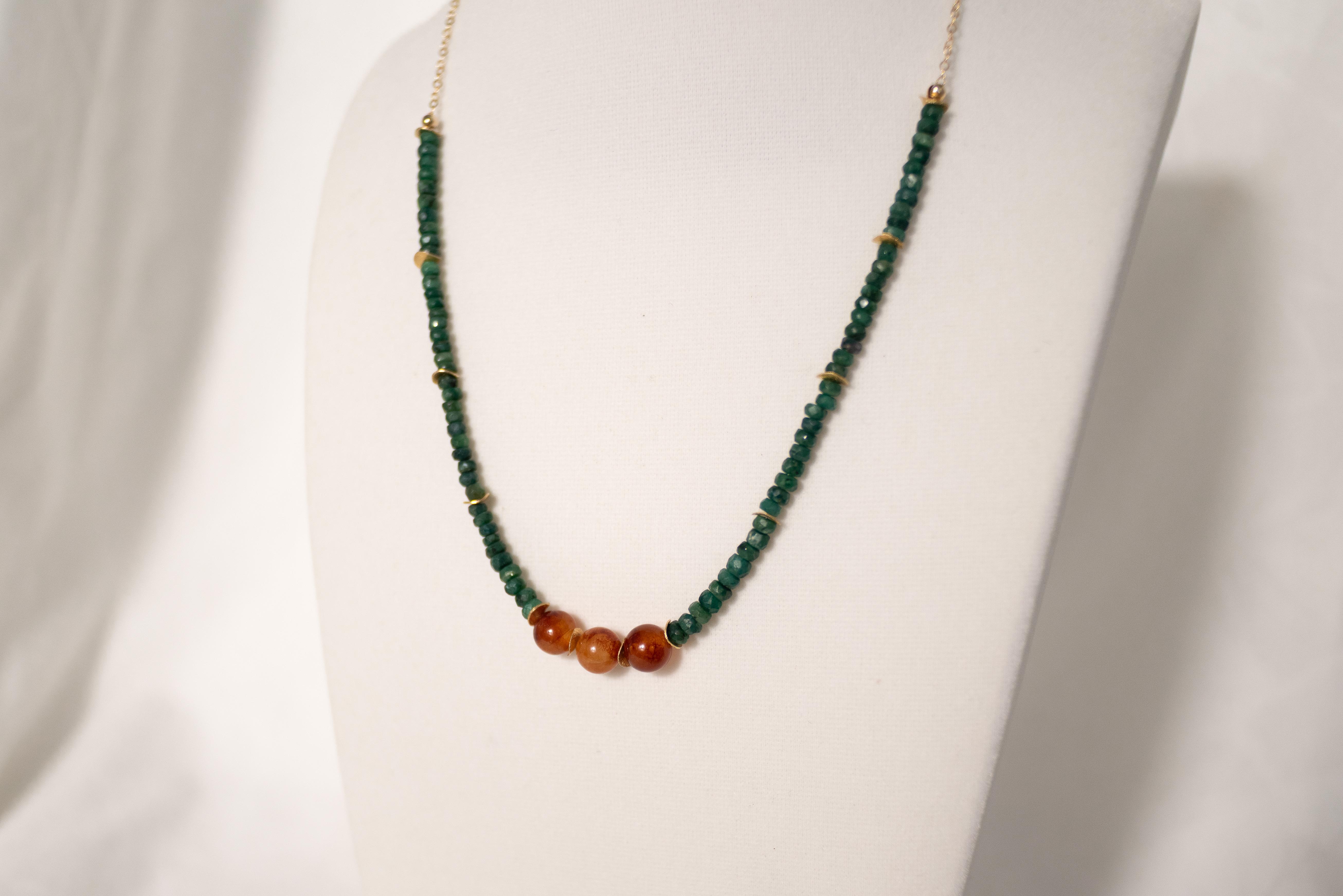 Natural Emerald and Carnelian necklace