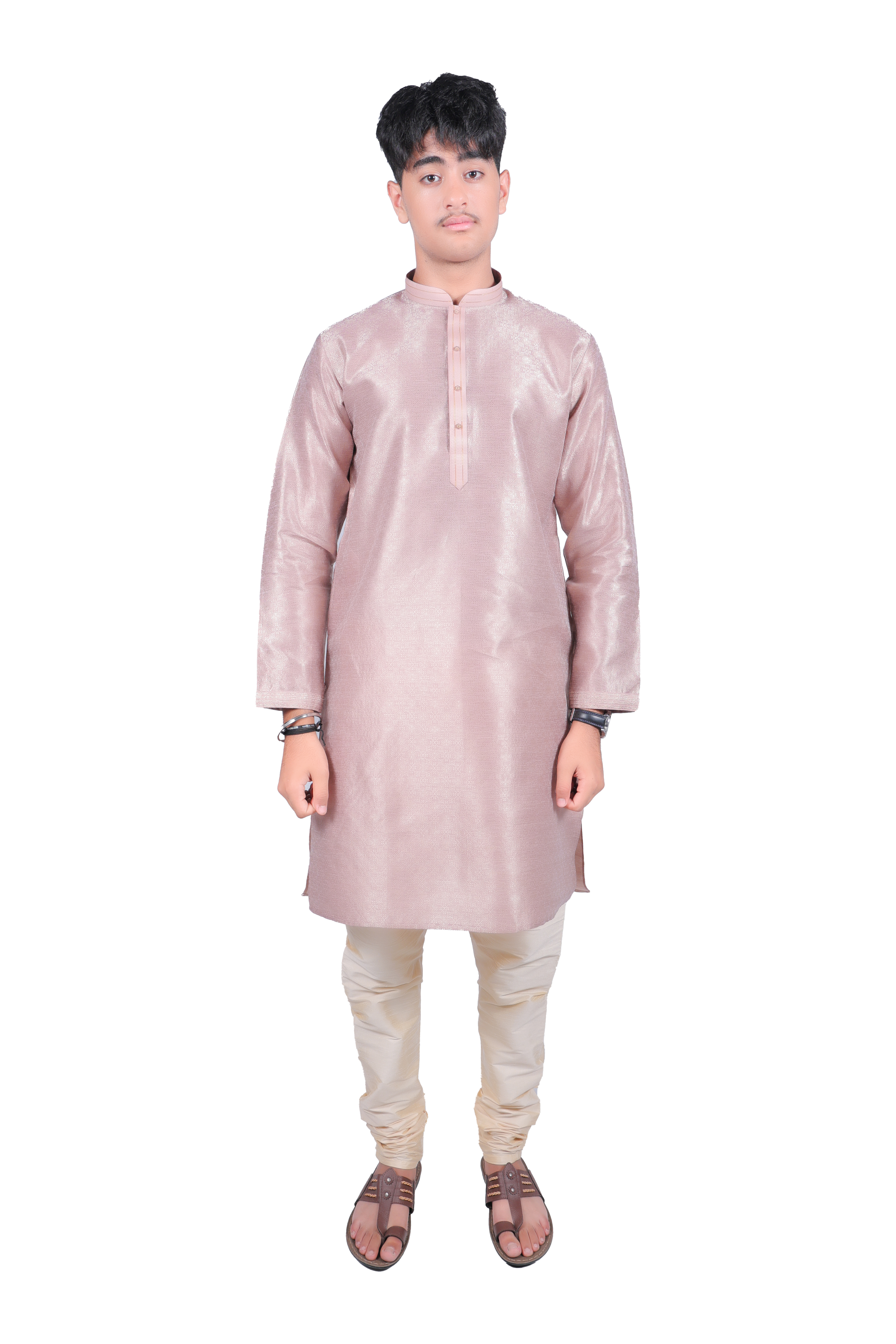Men's Elegant Pale Mauve Kurta Pyjama Set - Silk Blend