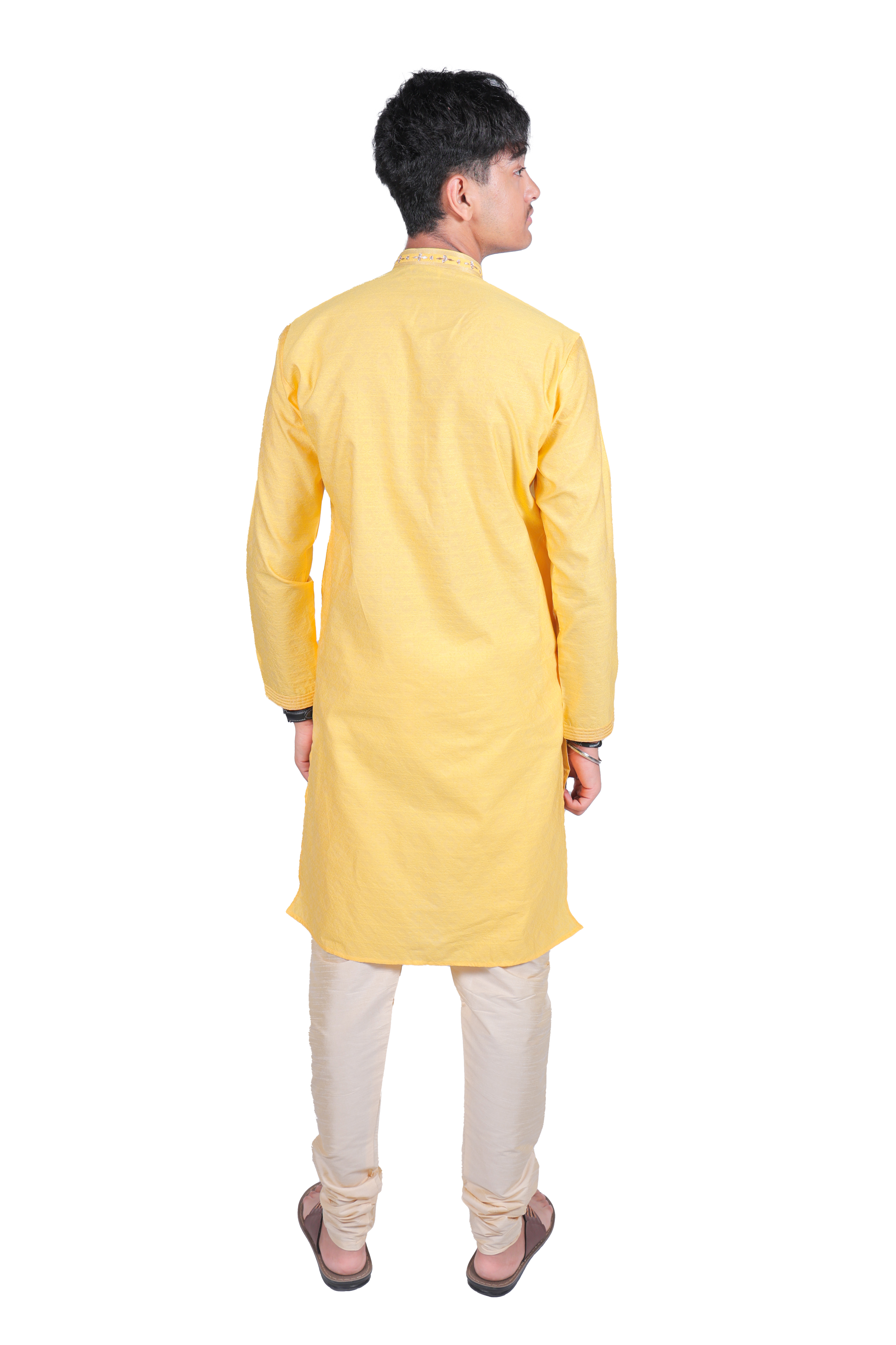 Men's Traditional Yellow Kurta Pyjama Set - Cotton Blend