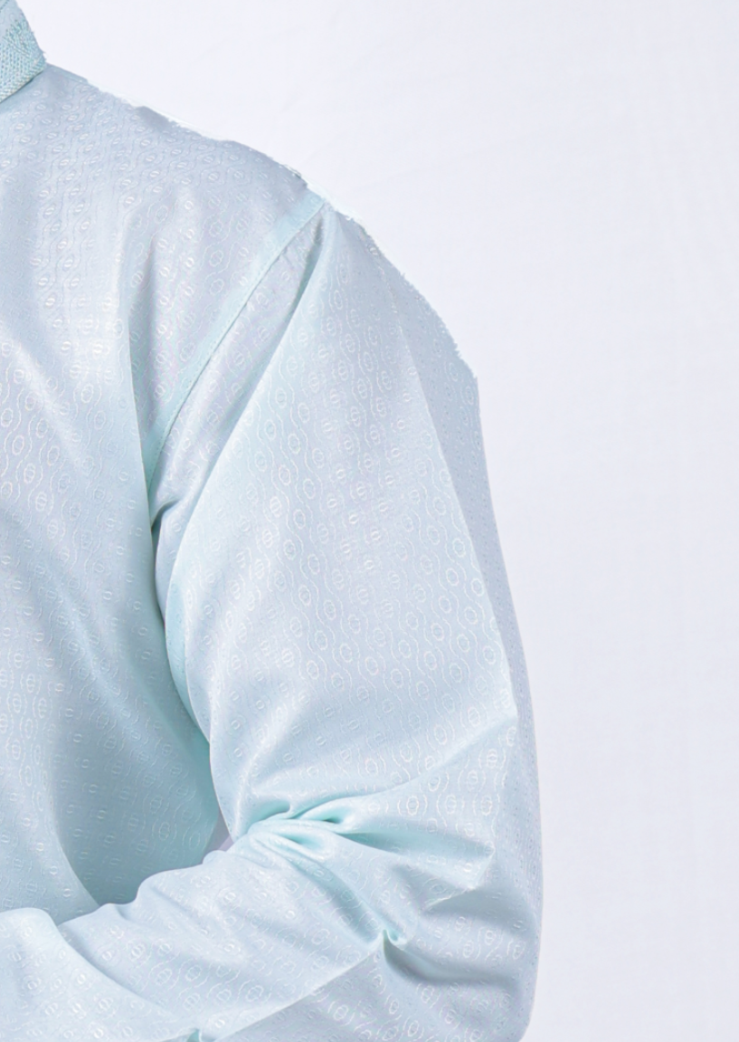 Men's Stylish Light Aqua Green Kurta Pyjama Set - Cotton Blend