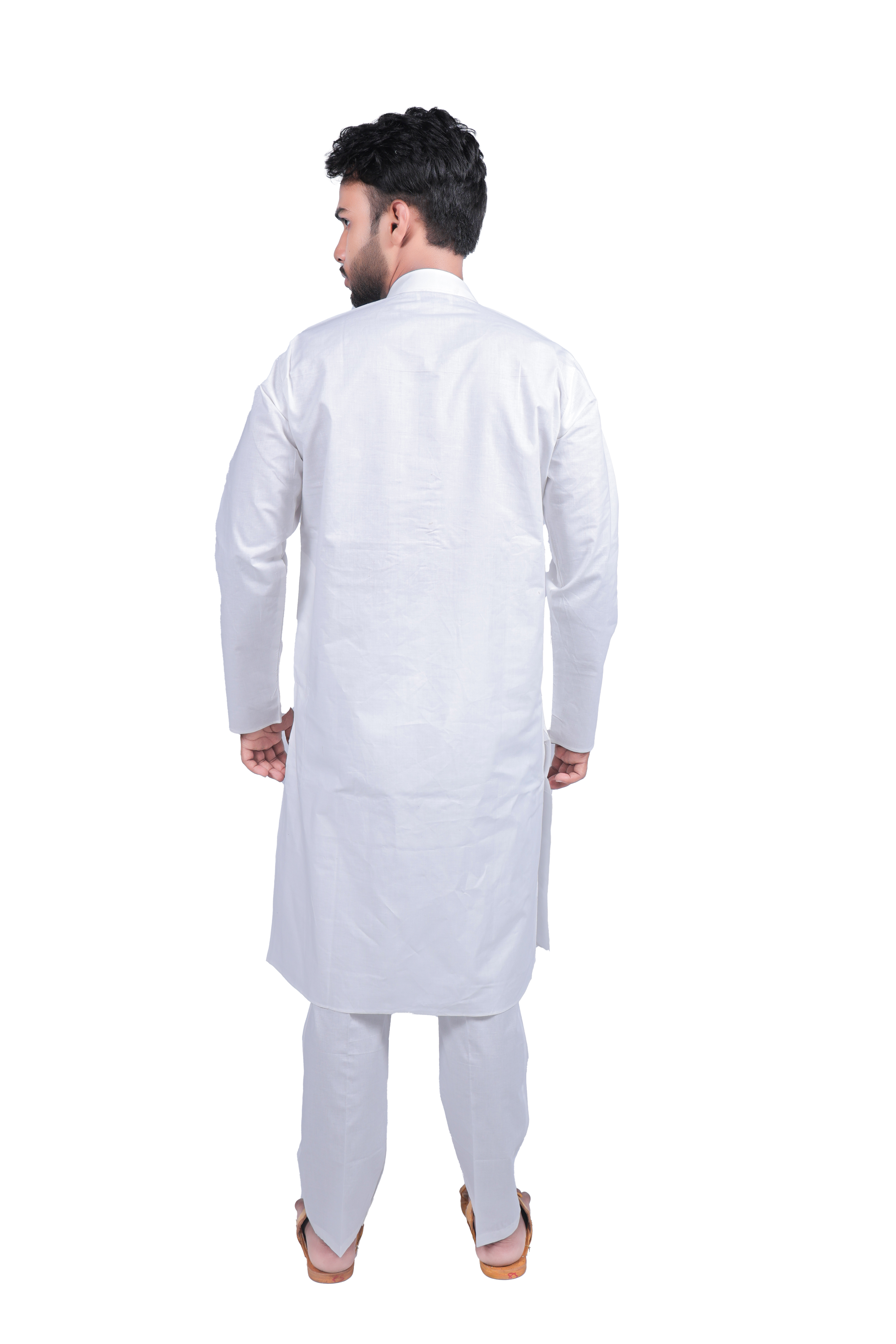 Men's Classic Plain White Kurta Pyjama Set - Cotton