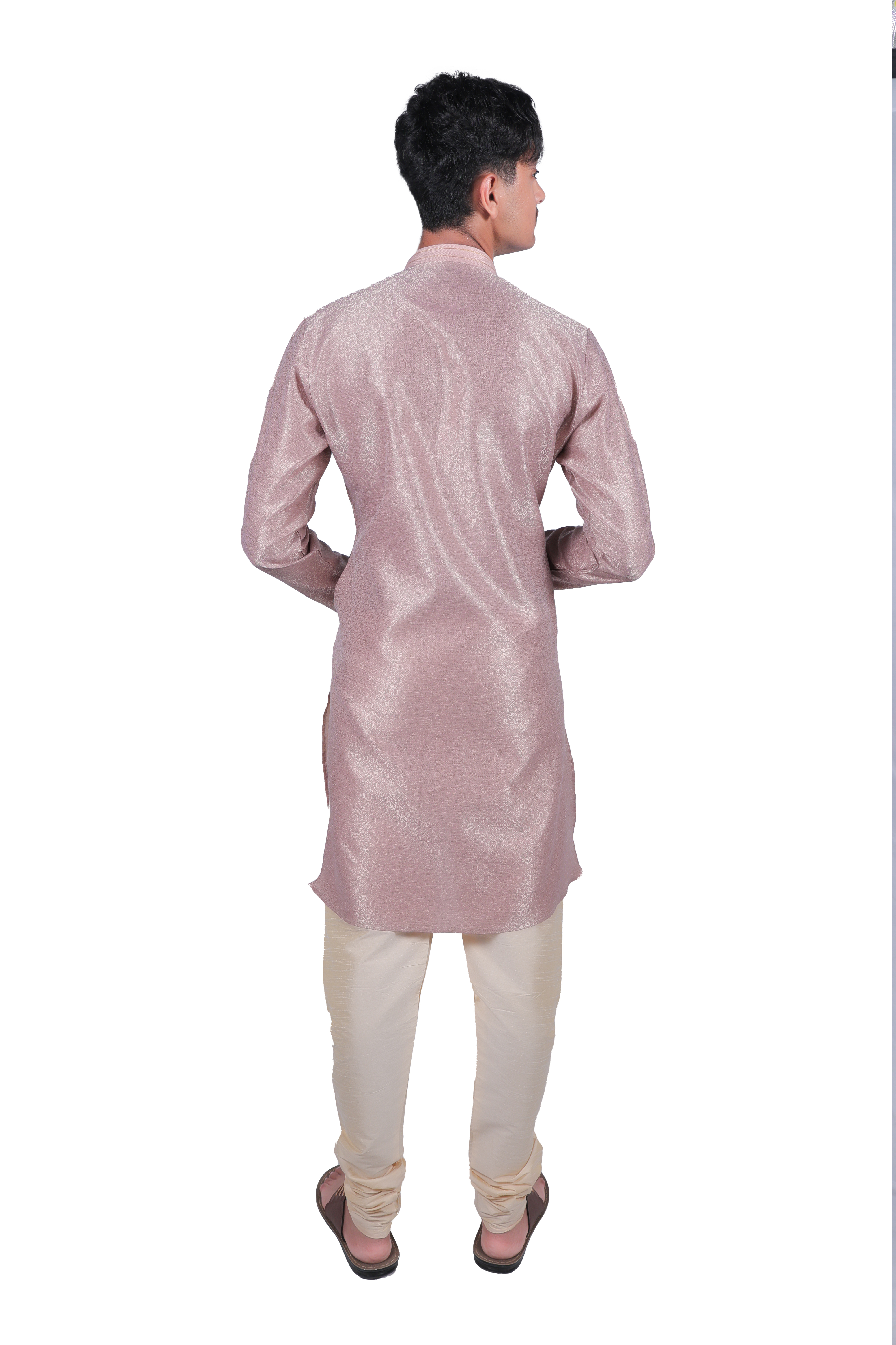 Men's Elegant Pale Mauve Kurta Pyjama Set - Silk Blend