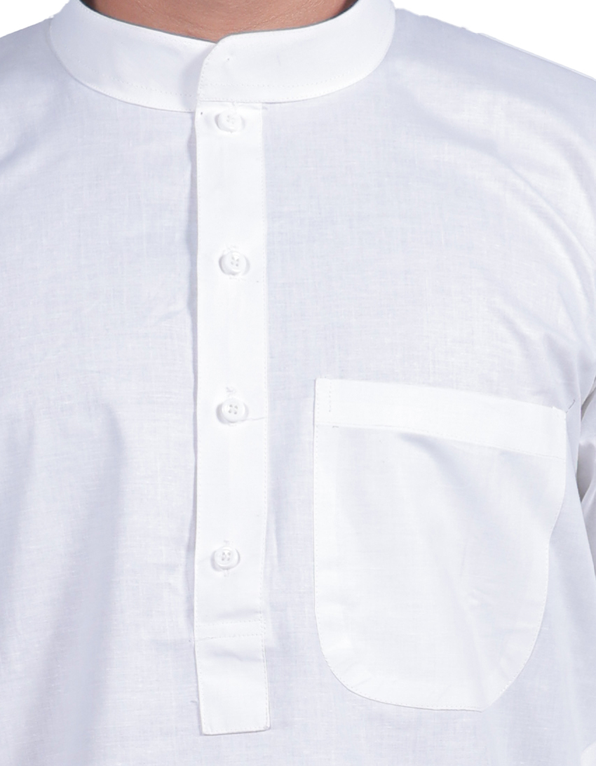Men's Classic Plain White Kurta Pyjama Set - Cotton