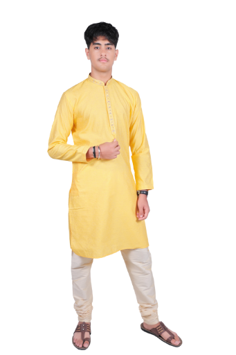 Men's Traditional Yellow Kurta Pyjama Set - Cotton Blend