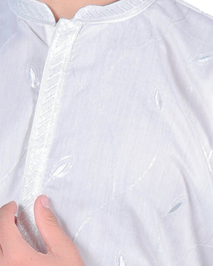 Men's Elegant White Embroidered Kurta Pyjama Set - Cotton