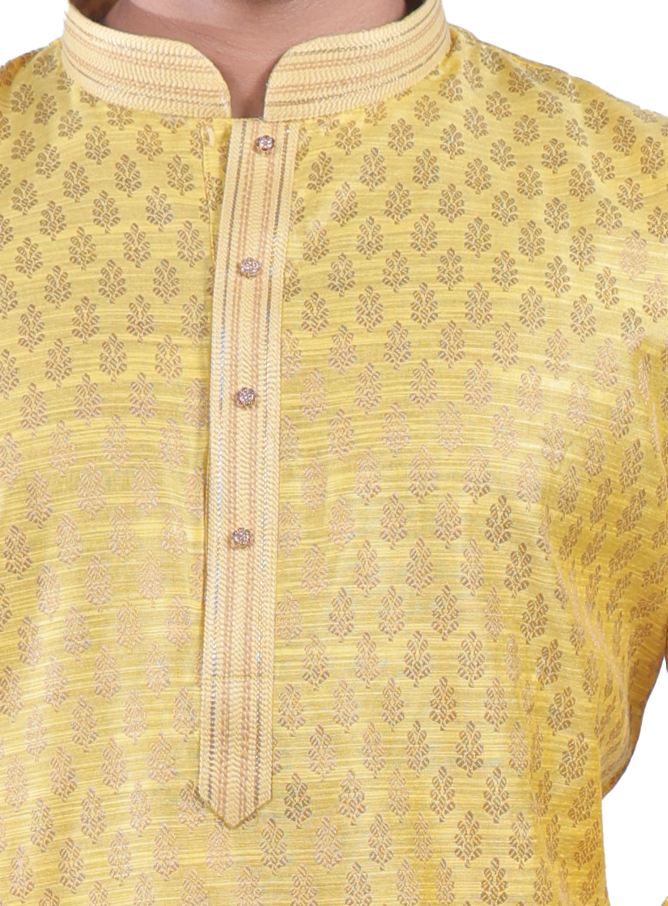 Men's Festive Golden Yellow Kurta Pyjama Set - Silk Blend with Paisley Pattern