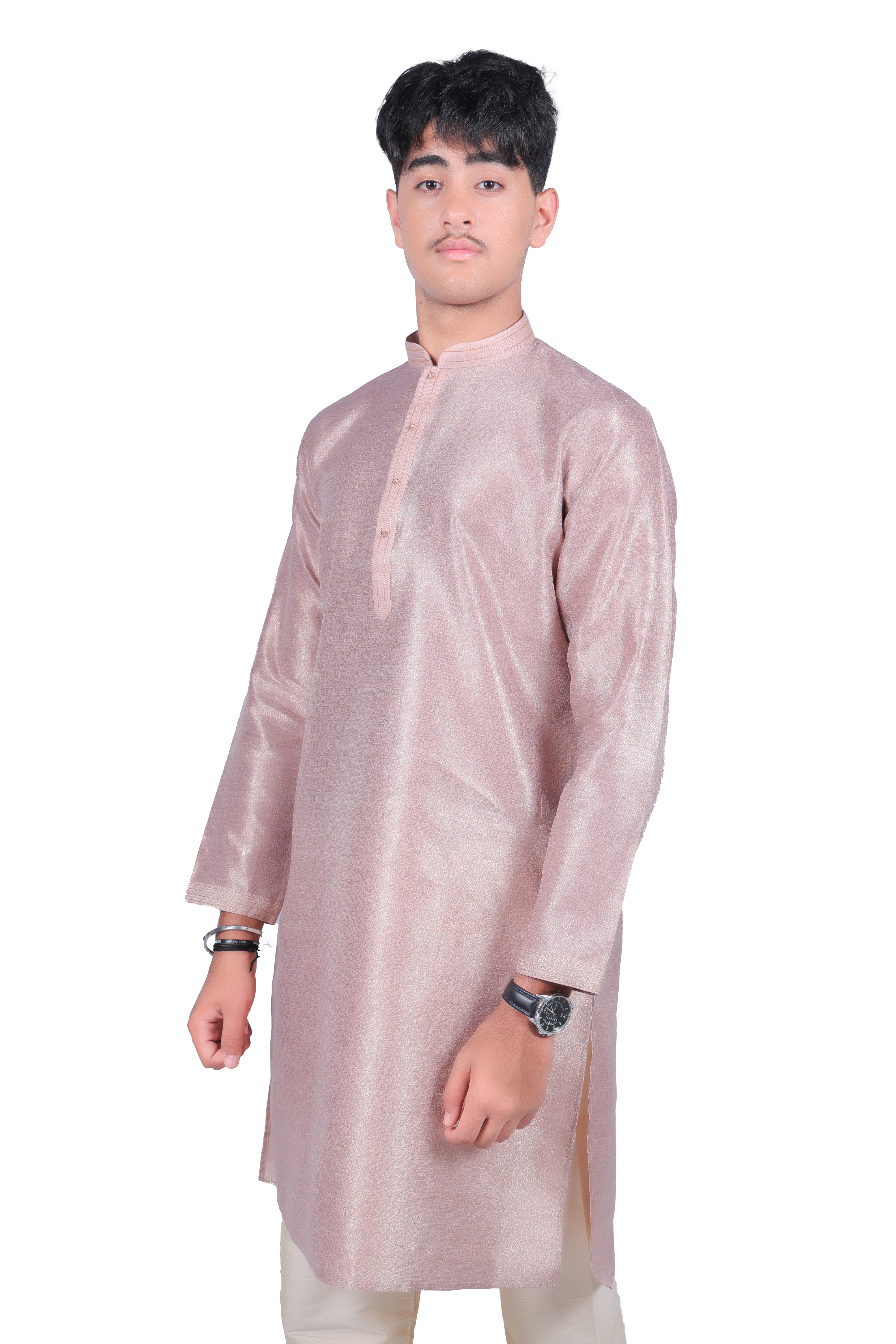 Men's Elegant Pale Mauve Kurta Pyjama Set - Silk Blend