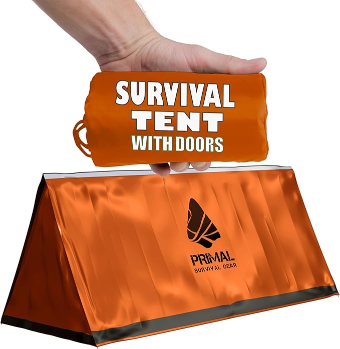 Orange Polyester Survival Tent with Doors