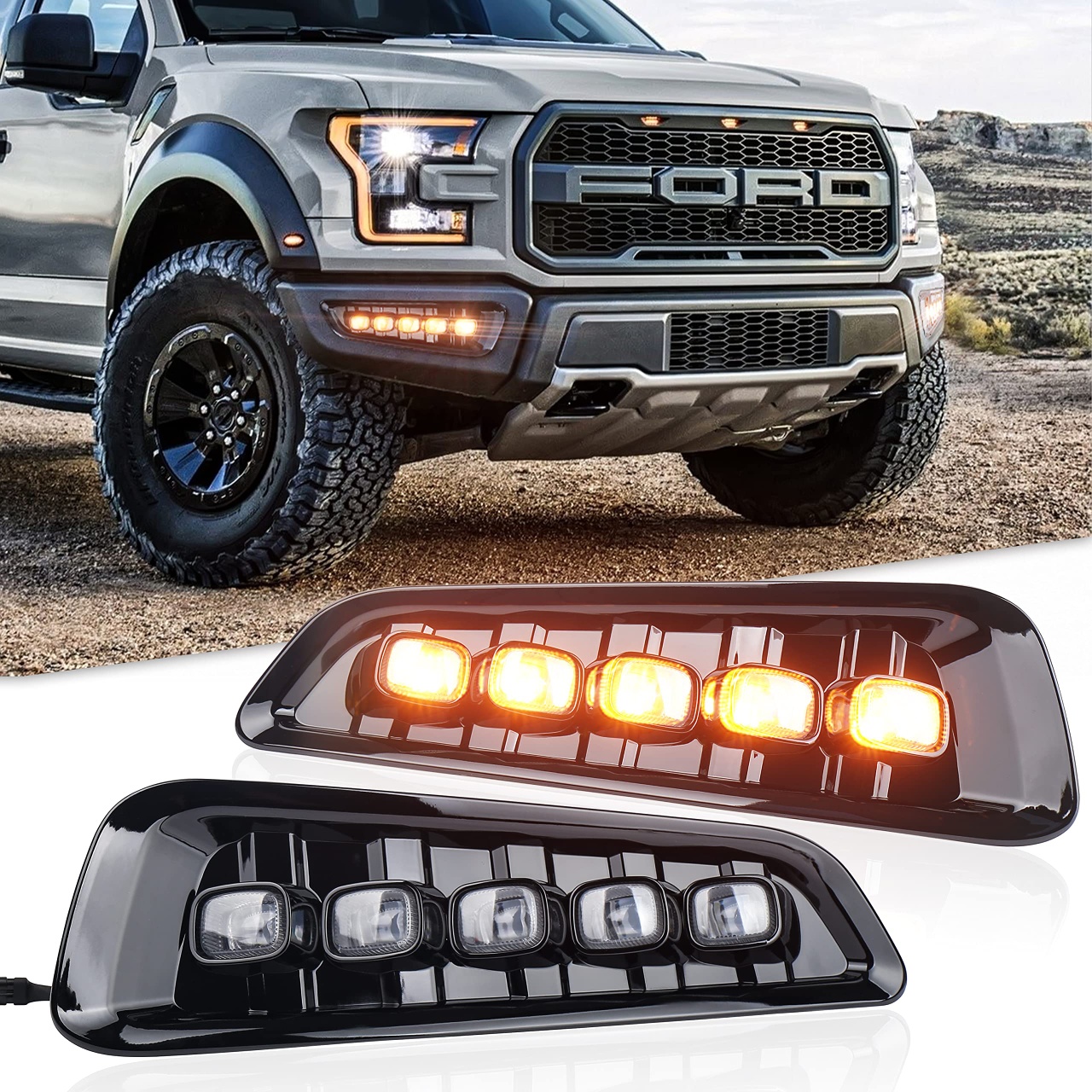 Ford F150 Raptor Fog Lights w/ LED Amber Turn Signal w/ DRL
