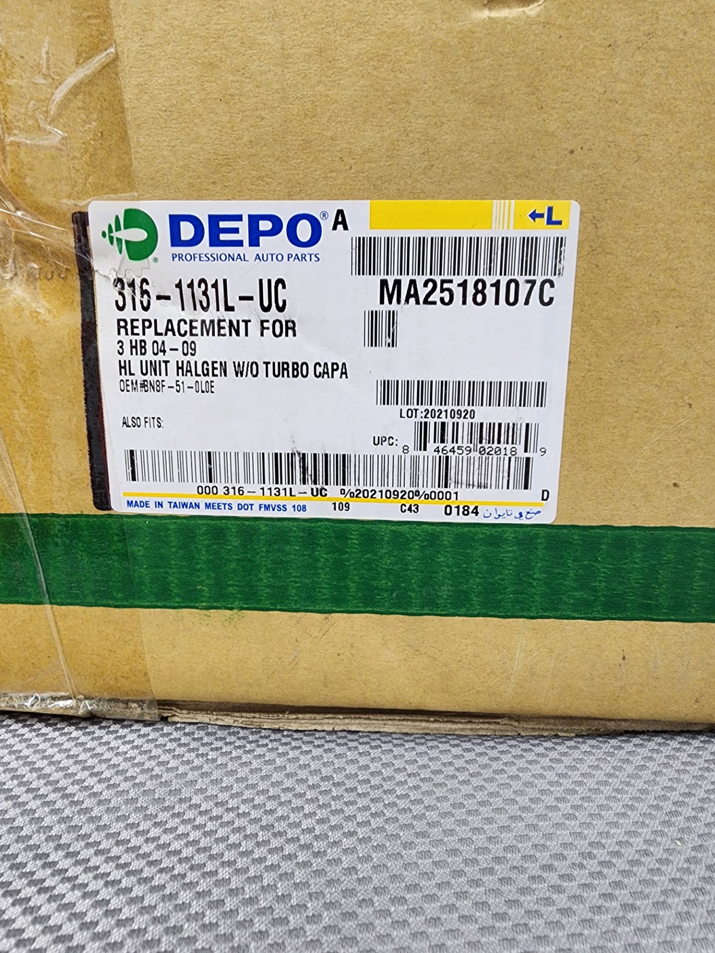 New! Mazda 3 LH Driver Side Halogen Headlight 2004 to 2009