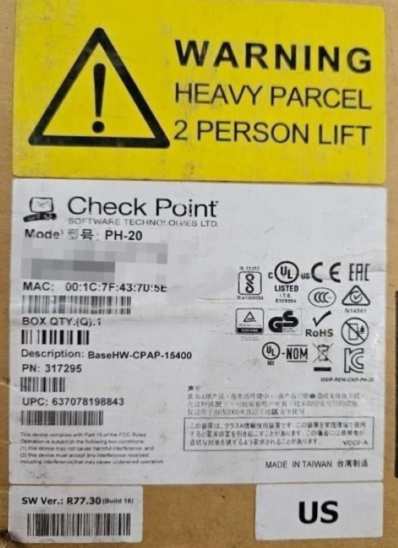 New! Check Point PH-20 15400 Appliance Security Gateway BaseHW-CPAP-15400