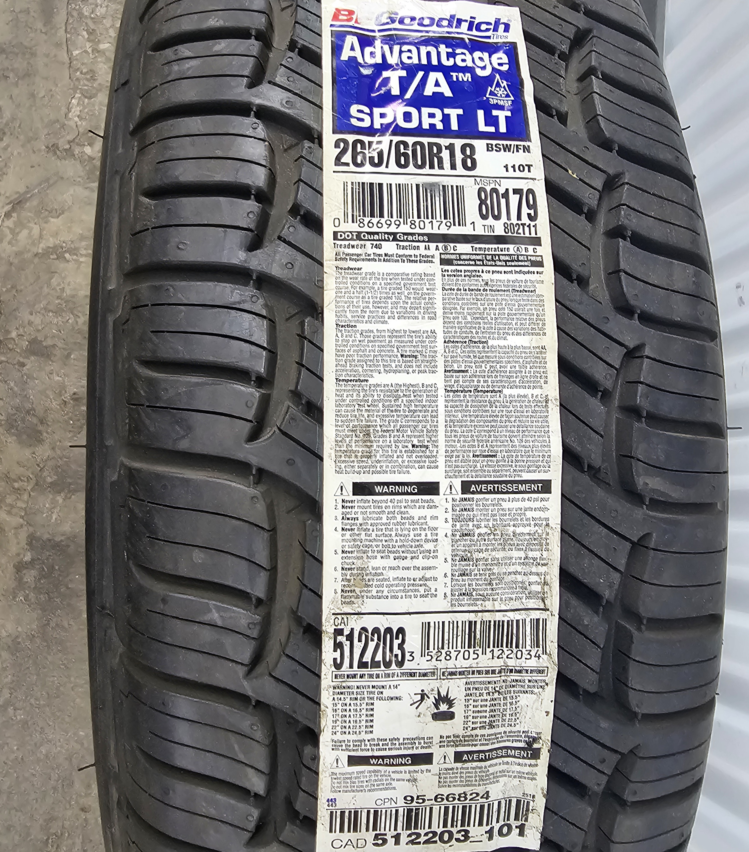 265/60R18 110T BF Goodrich Advantage T/A Sport LT Tire