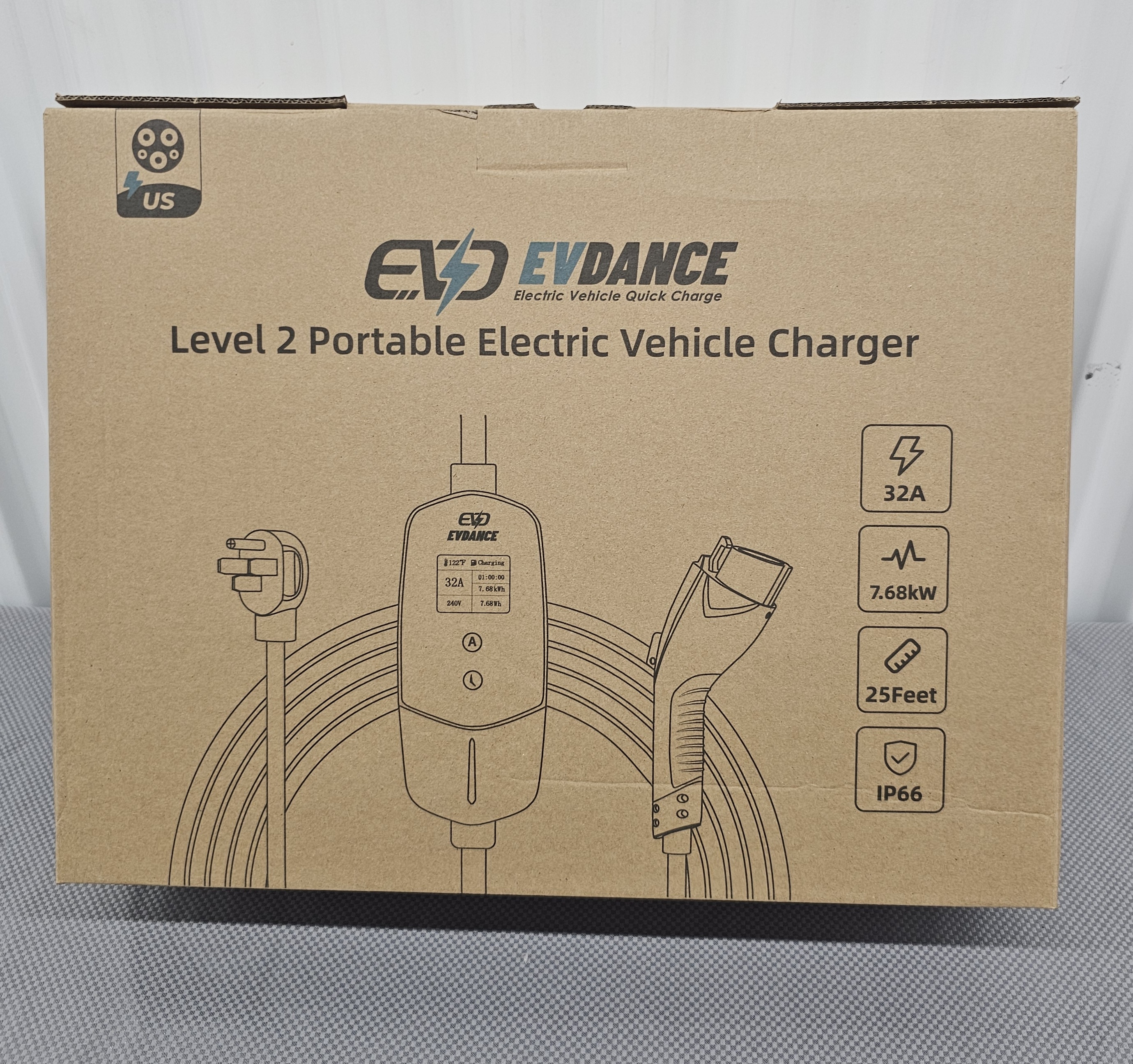 EVDANCE Level 2 EV Car Charger 7.68KW 14-50 Plug 32A J1772