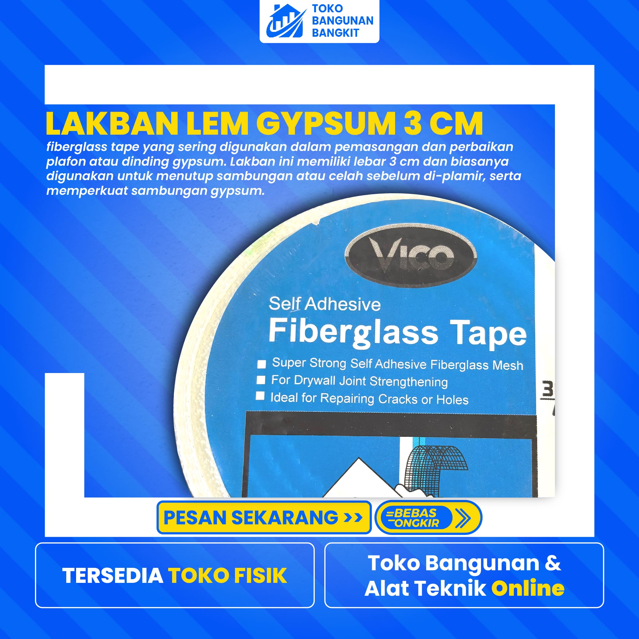 LAKBAN LEM GYPSUM 3 CM  HARGA PER BUAH