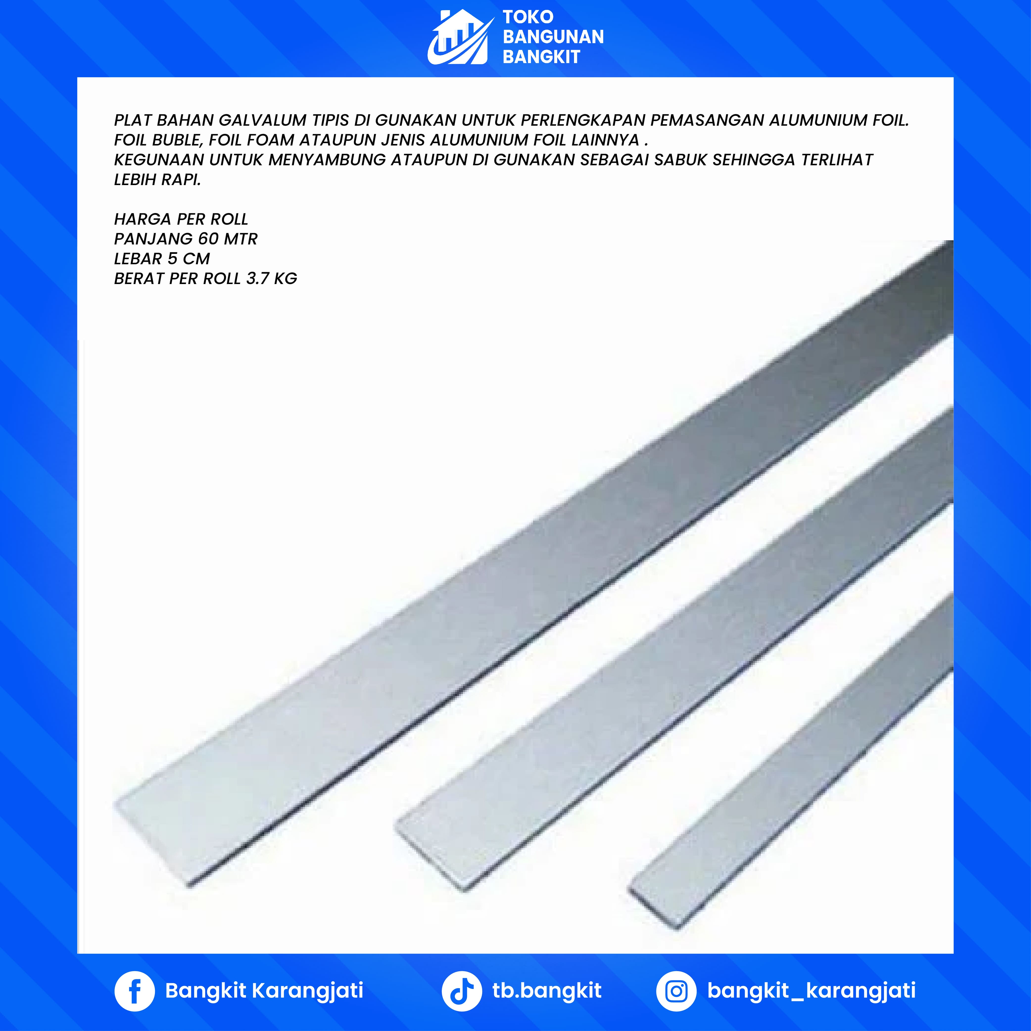 PLAT STRIP LEBAR 5 CM X60 MTR