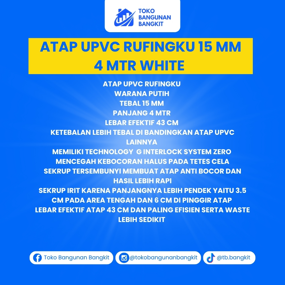 ATAP UPVC RUFINGKU 15 MM 5 MTR WHITE
