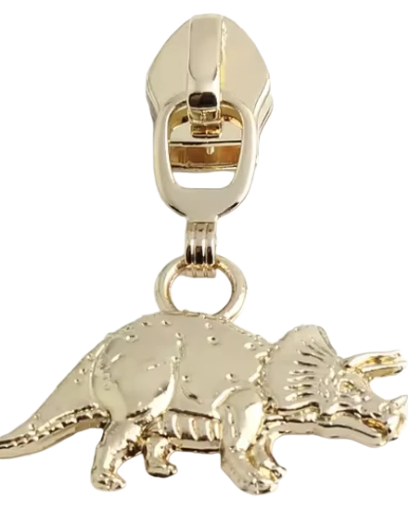 Gold Triceratops Zipper Pull