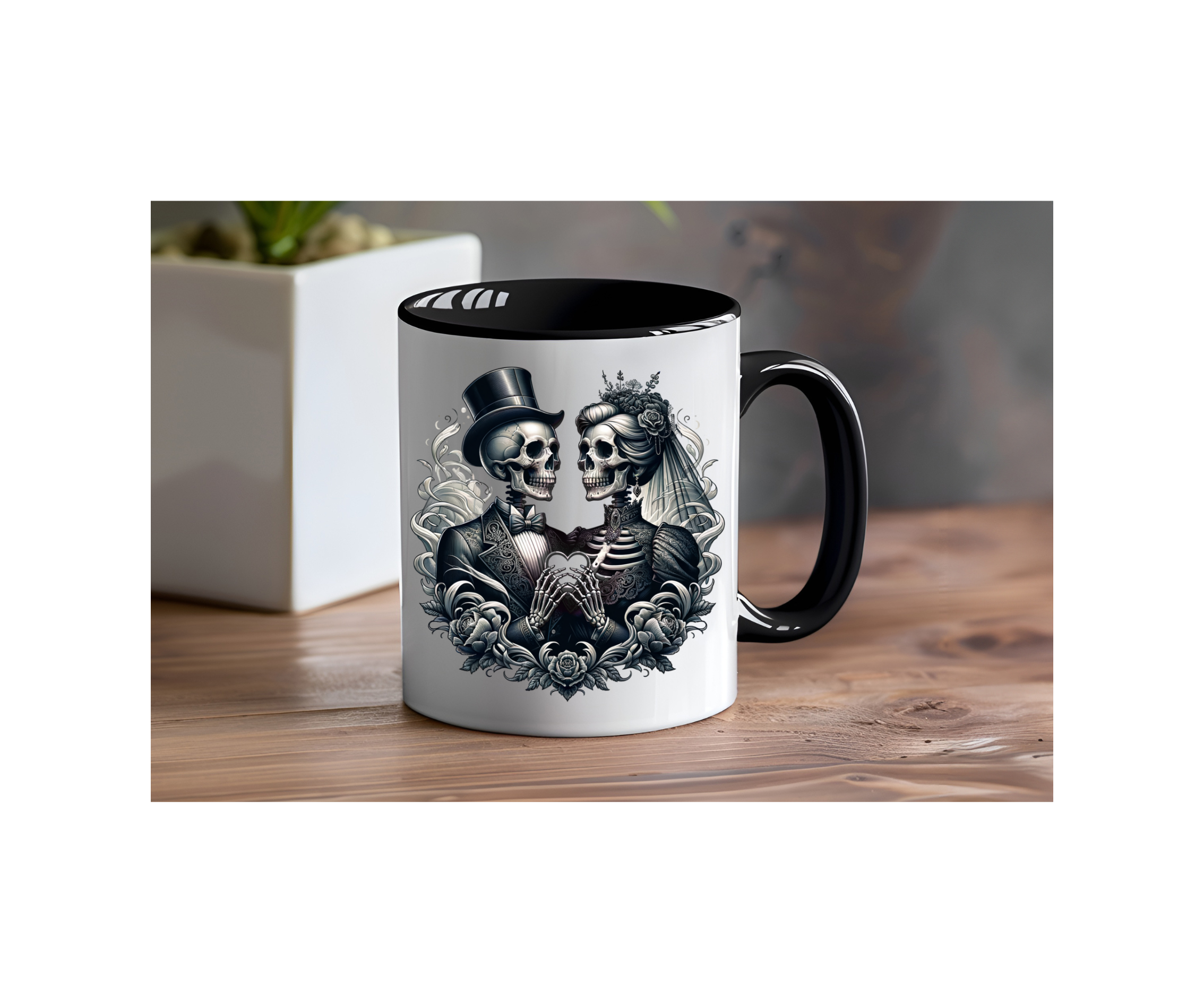 Tasse mit Skelettpaar-Motiv