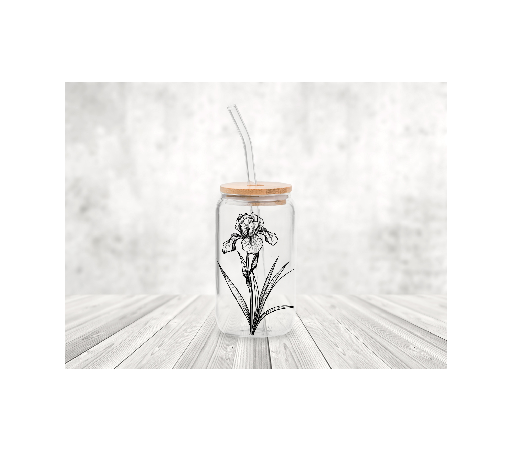 Glas-Trinkbecher mit Blume