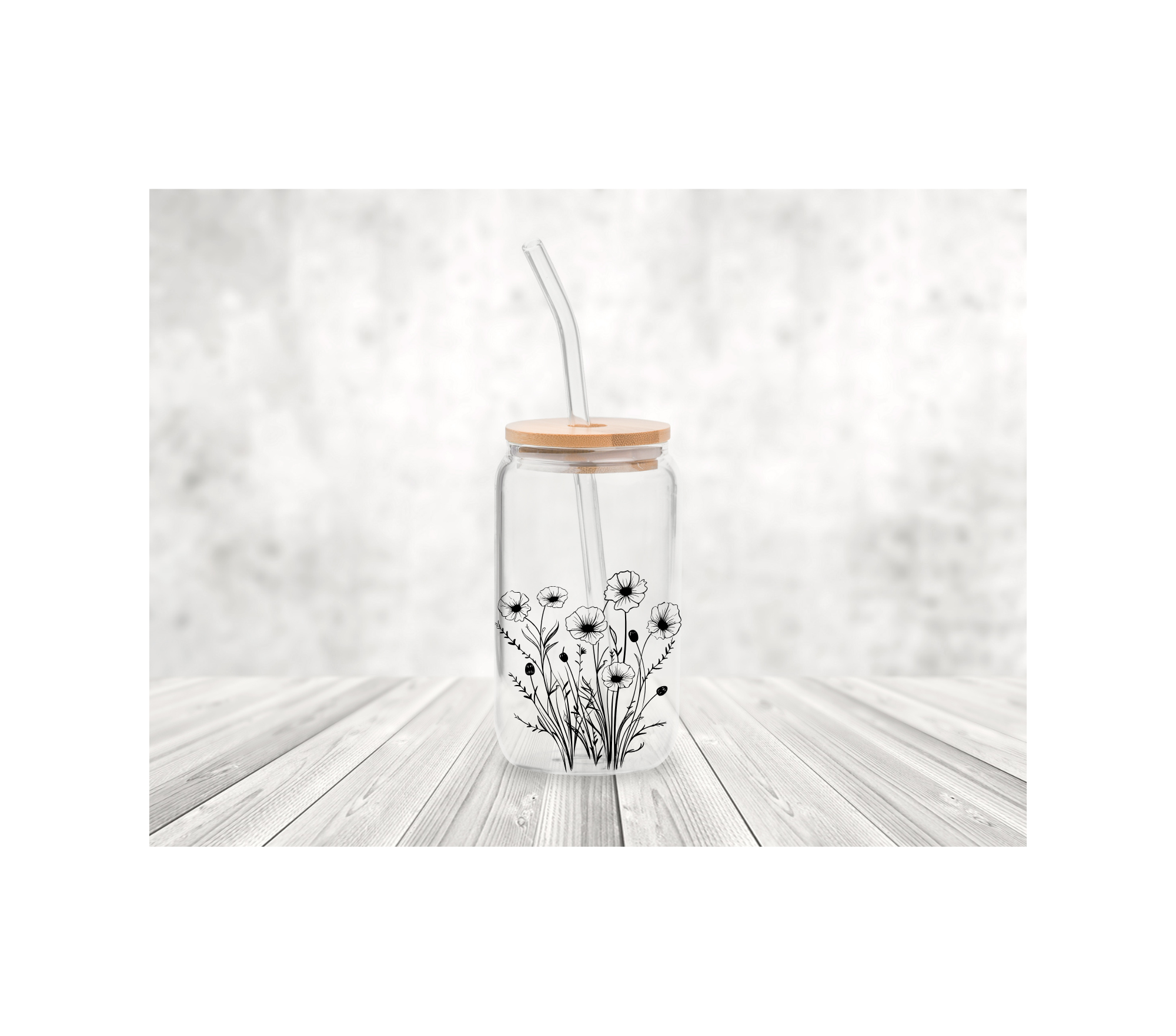 Glas-Trinkbecher mit Blume