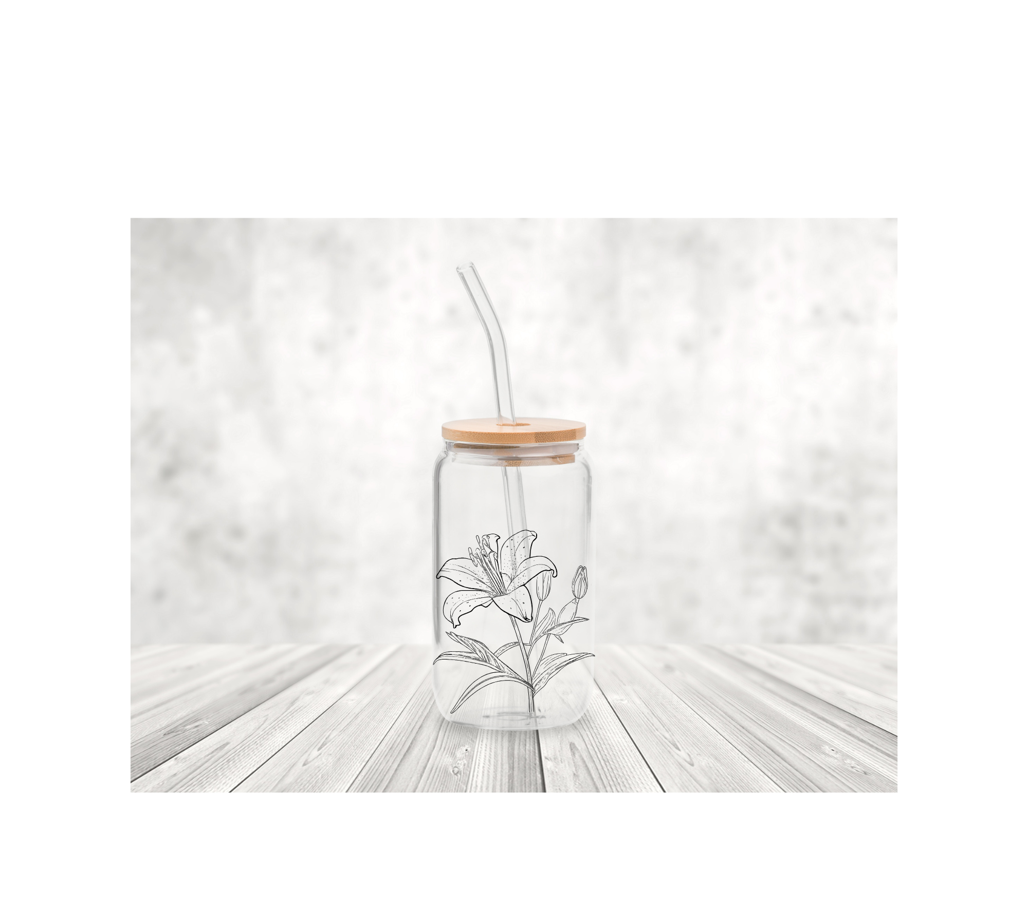 Glas-Trinkbecher mit Blume