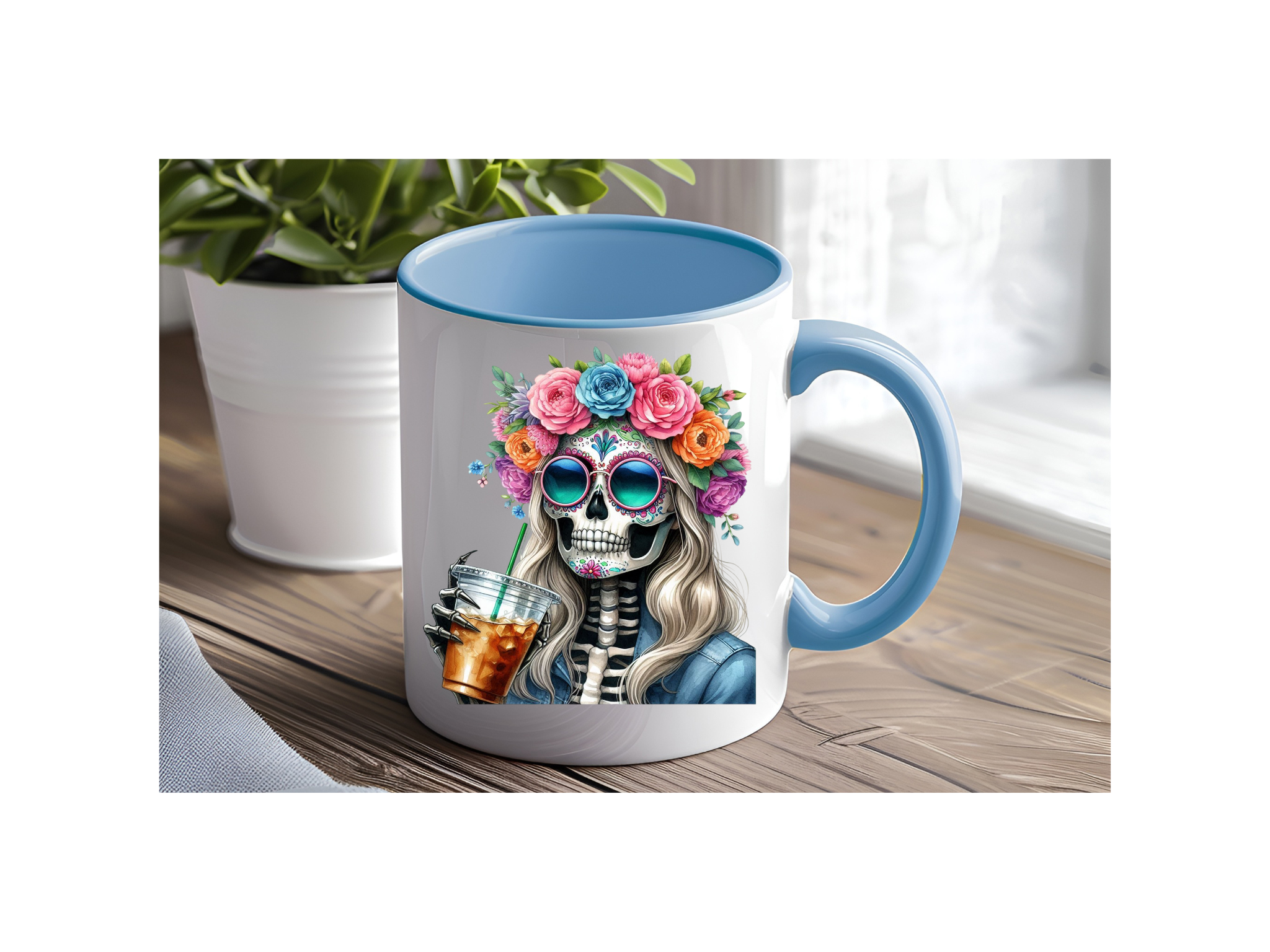 Bunter Totenkopf-Kaffeebecher