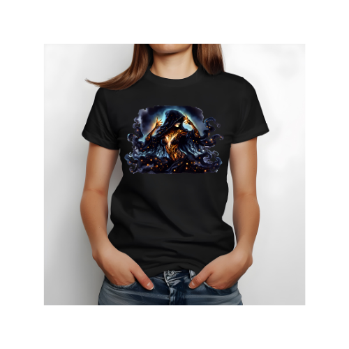 Schwarzes T-Shirt mit Magier-Design