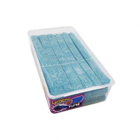 Lenguas Fini Frambuesa (Tarro 200 uds) – Regaliz Plano Azul Pica Pica: ¡Intensidad y Acidez Única!
